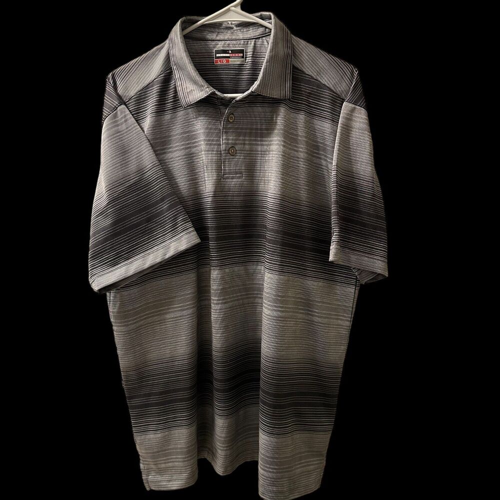 Grand Slam Men Performance Golf Polo Shirt Size Large Gray Black Stripes Causal